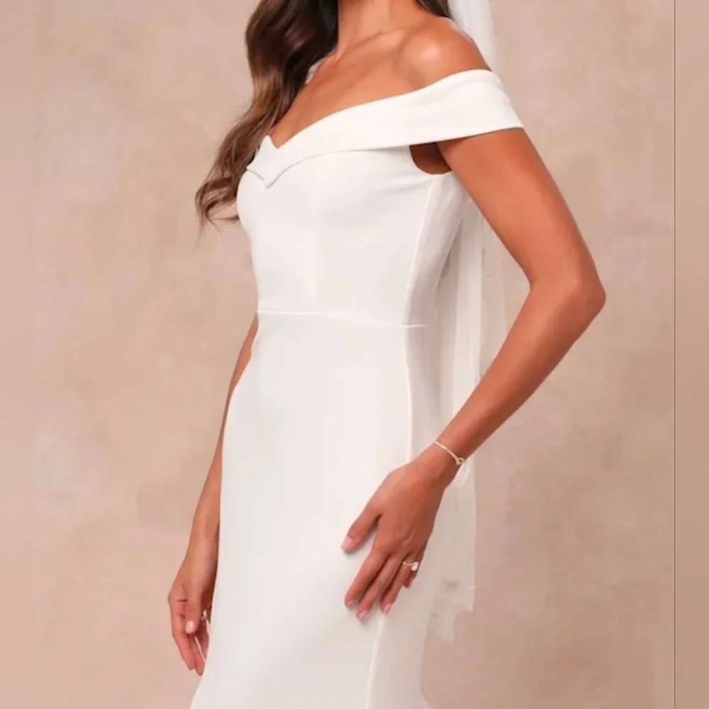 Lulus Arienne White Off-the-Shoulder Mermaid Maxi Dress Wedding Gown